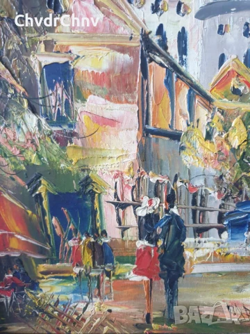 49х41см/малка стара картина масло върху платно/градски пейзаж-църква/дървена рамка, снимка 3 - Картини - 50853143