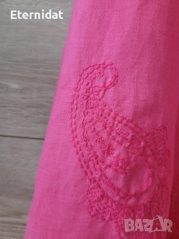 Розова дълга ленена рокля с бродерии , снимка 11 - Рокли - 51417558