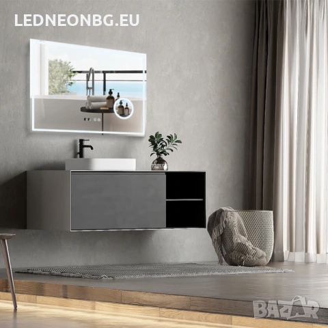 Oгледало за Баня 80 x 60 см, с LED осветление 3 CCT, Часовник - Термометър, Увеличително огледало , снимка 6 - Огледала - 53872699