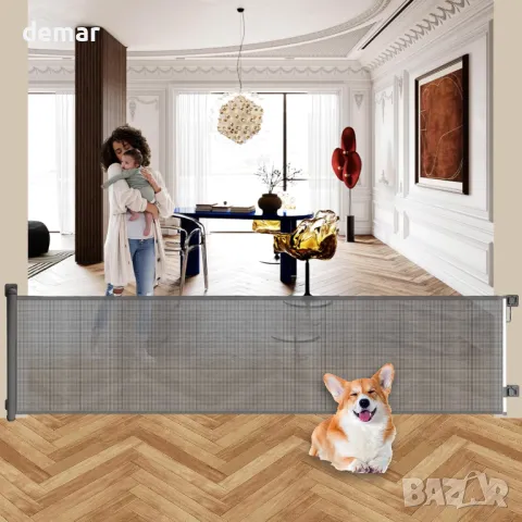 BECROWM Изключително широка прибираща се порта за бебета за големи отвори, (сиво, 250 см)