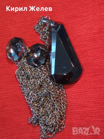 РАЗКОШНО КОЛИЕ ФЕШЪН ОГЪРЛИЦА БЛАГОРОДНА СТОМАНА с ФАСЕТИРАН ОПУШЕН КРИСТАЛ / КВАРЦ 37110