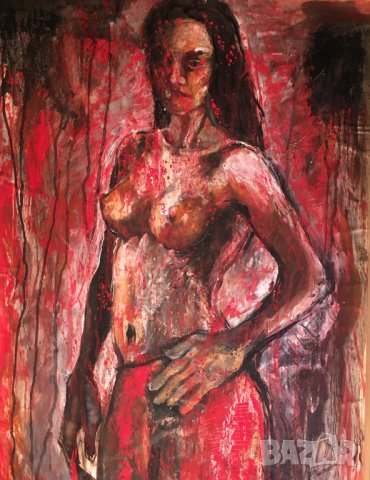 Картина Масло подписана рисувана на хартия 95х86 см., снимка 7 - Картини - 44348496