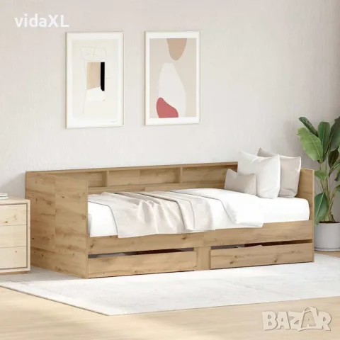 vidaXL Легло-диван с чекмедже Дъб 100 x 200 cm Инженерна дървесина, снимка 2 - Спални и легла - 56147057