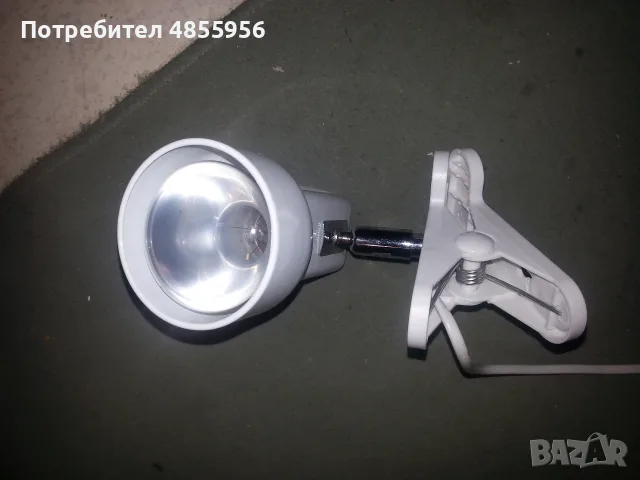 Бяла лампа със щипка - халогена крушка La Member  1xE27 max 60w R63, снимка 7 - Други - 56224259
