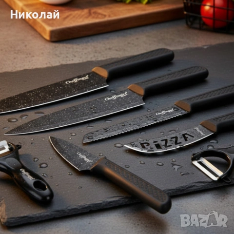 Комплект кухненски ножове – Cheffinger CF-MB08 от 6 части с мраморно покритие и магнитна кутия, снимка 4 - Прибори за хранене, готвене и сервиране - 53310984