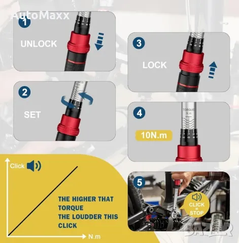 Динамометричен ключ Vanpo 3-25 Nm, ±3% точност, 72 зъба, 1/4 инча, адаптер 3/8 инча, снимка 6 - Ключове - 50177623