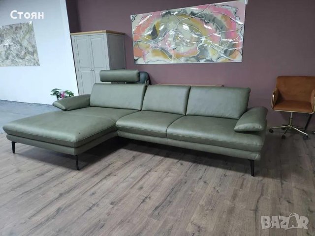 Тъмно зелен кожен ъглов диван с лежанка Dieter Knoll, снимка 9 - Дивани и мека мебел - 44246184