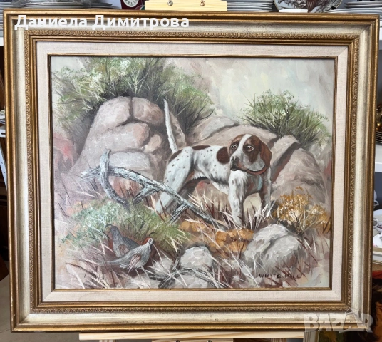 Ръчно рисувана картина на платно в масивна рамка