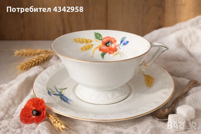 Винтидж порцеланова чаша с чинийка – Bavaria, Германия (1930–1950 г.)  , снимка 2 - Антикварни и старинни предмети - 53830534