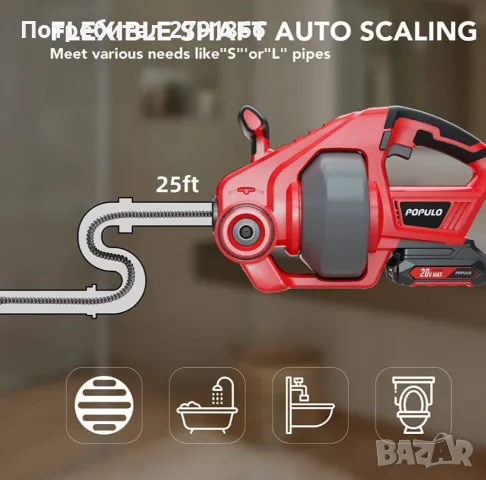 Акумулаторна почистващa машина за канализация,тоалетна,сифони,мивка, снимка 5 - Други инструменти - 49478037