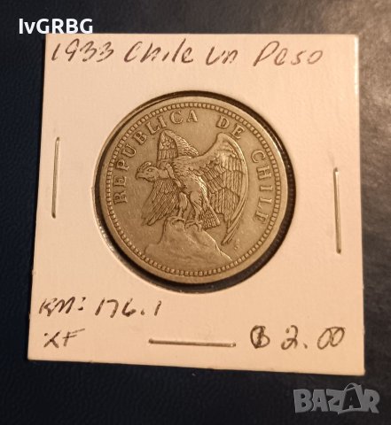 Чили 1 песо 1933 Южна Америка Монета от Чили