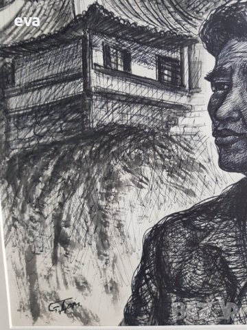 проф. СТОЯН ДОМУСЧИЕВ /1935-2021/ Китай - Китаец и пагода , снимка 4 - Картини - 39089020