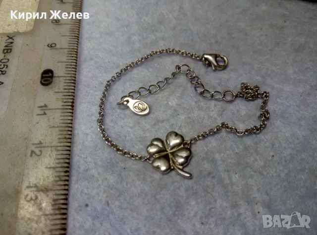 ФИНА СРЕБЪРНА ГРИВНА с ЧЕТИРИЛИСТНА ДЕТЕЛИНА СРЕБРО 925 с БЯЛА ПОЗЛАТА и МАРКИРОВКА ЛЕБЕД 49780, снимка 7 - Гривни - 49757279