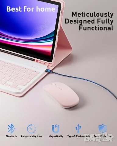 Калъф с клавиатура TUNKARMOR за Samsung Galaxy Tab S10 Lite / S10 FE / S9 FE / S9 / S8 / S7, снимка 3 - Калъфи, кейсове - 56233854