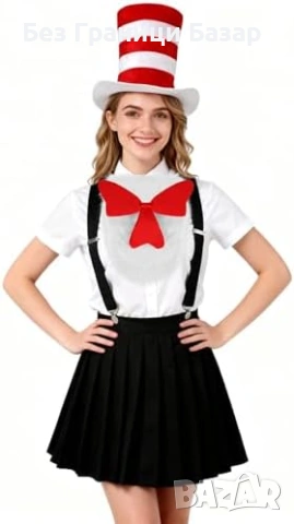 Нов Комплект котешки аксесоари – раирана шапка, папионка, ръкавици, снимка 5 - Други - 53647454