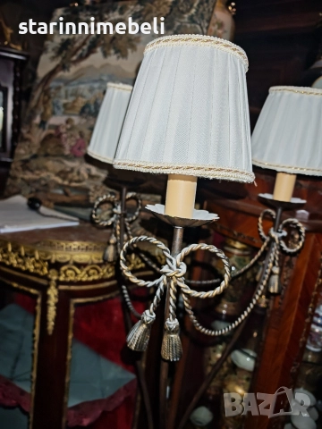 Антикварен лампион с бронзова плетеница, три светлини 180см, снимка 8 - Лампиони - 52917170