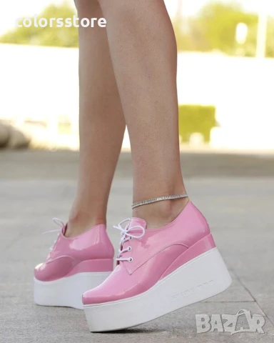 Обувки на платформа - розов лак с бяло ходило - 120K

