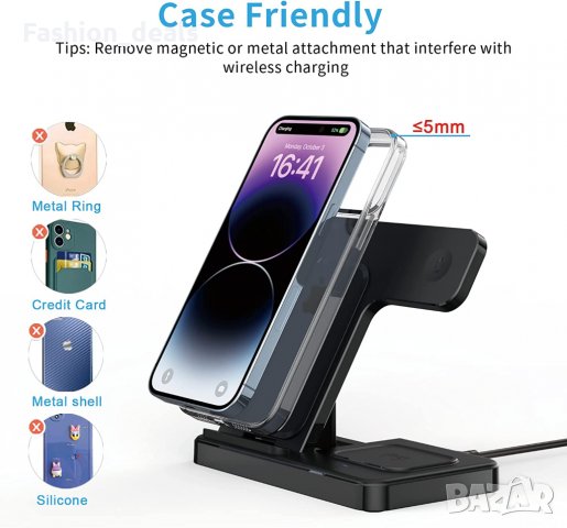 3 в 1 Нова стойка зарядно телефон слушалки часовник Магнитна станция, снимка 3 - Аксесоари за Apple - 39908561