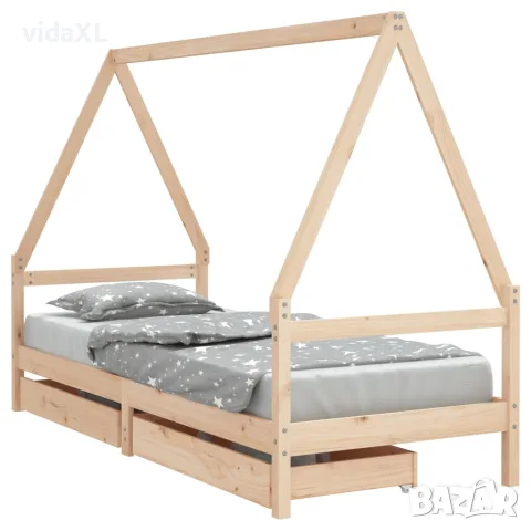 vidaXL Детска рамка за легло с чекмеджета, 90x190 см, бор масив