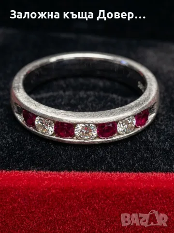 Златен пръстен с диаманти и рубини 14 k 585 gold diamonds rubies, снимка 3 - Пръстени - 55781537
