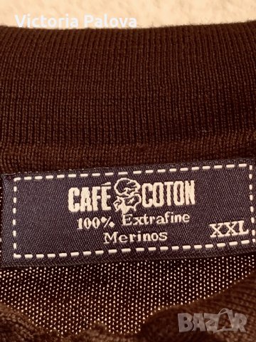 Шоколадов пуловер/блуза CAFÉ COTON Франция екстра нежен меринос, снимка 4 - Блузи - 42378372