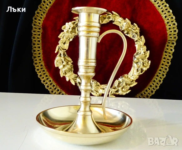 Бронзов свещник с дръжка 15 см. , снимка 2 - Антикварни и старинни предмети - 53010368