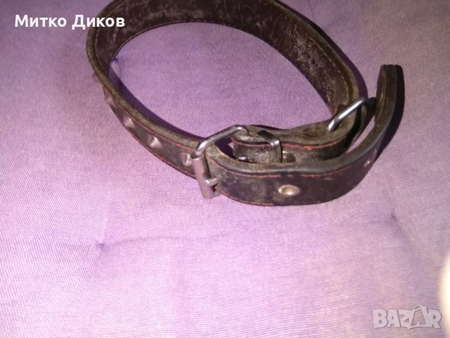 Нашийник естествена кожа за куче 58см х3см и верижка метална с държач естествена кожа 1м, снимка 2 - За кучета - 39712396