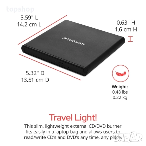 Чисто ново запечатано оптично устройство Verbatim External Slimline 43886, външно, USB-C..., снимка 7 - Друга електроника - 51572511