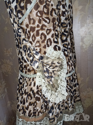Кокетна туника/ риза от шифон в анимал принт М, снимка 6 - Ризи - 44654328