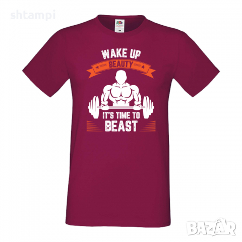 Мъжка Фитнес тениска Wake Up Beauty It's TIme To Beast спорт,Щанги,Тренировки,Спортуване,Gym., снимка 3 - Тениски - 36510557
