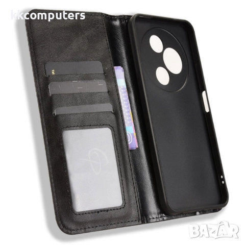 Кожен калъф и Протектор за TCL 60 SE / TCL 605 4G| Ретро кожен дизайн | Магнитно затваряне | Черен, , снимка 8 - Калъфи, кейсове - 52051030