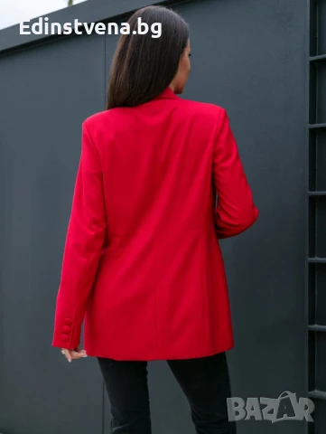 Дамско сако в червено с ефектен силует, снимка 3 - Сака - 51250999