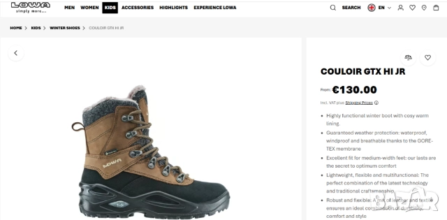 Детски зимни ботуши Lowa COULOIR GTX JUNIOR номер 34 водоустойчиви , снимка 2 - Детски боти и ботуши - 52496890