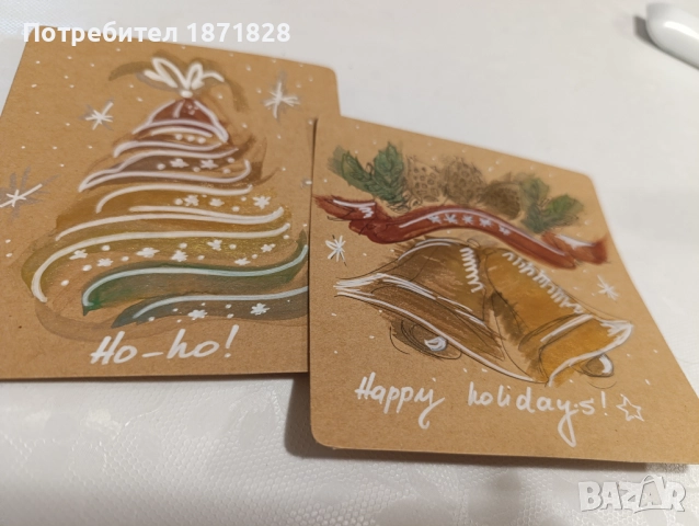 Ръчно рисувани коледни картички, снимка 3 - Коледни подаръци - 52499715