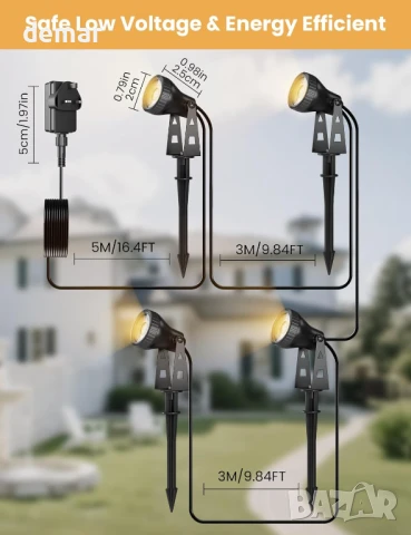 Градински прожектори ZOTOYI - 14 метра, 4-в-1, 400 лумена, 3100K, IP68, снимка 4 - Лед осветление - 51225500