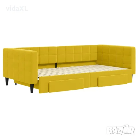vidaXL Канапе с изтеглящо легло и чекмеджета жълто 100x200 см кадифе, снимка 3 - Спални и легла - 56146784