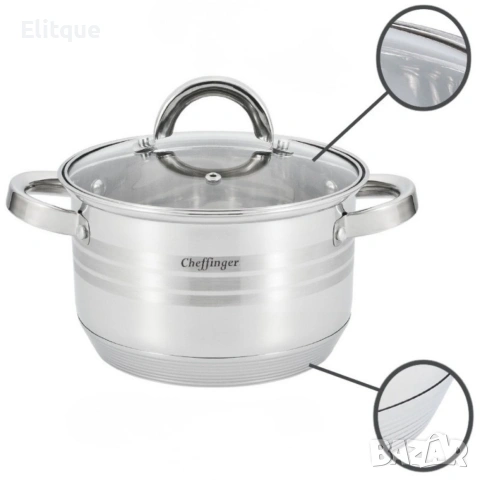 Комплект съдове за готвене 12 части Cheffinger, с индукционно дъно и стъклени капаци , снимка 4 - Други - 53178995