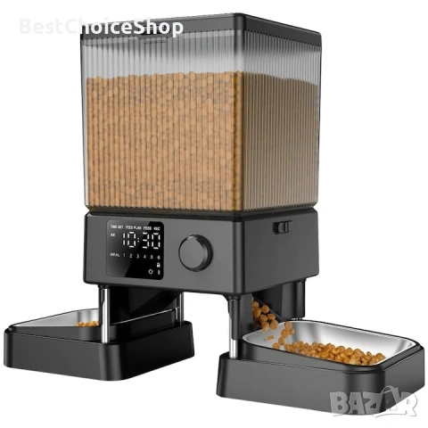 Автоматична хранилка за котки и кучета Oneisall 5L с 2 купи, гласов рекордер, автоматичен дозатор