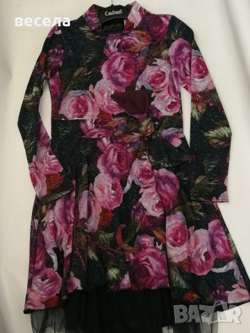 Рокля за момиче с розово лилави цветя, елегантна, празнична с повдигаща подплата от тюл, снимка 4 - Детски рокли и поли - 39787953