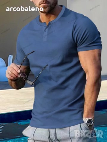 Мъжка класическа Henley тениска с къс ръкав и кръгло деколте, 7цвята, снимка 4 - Тениски - 41500499