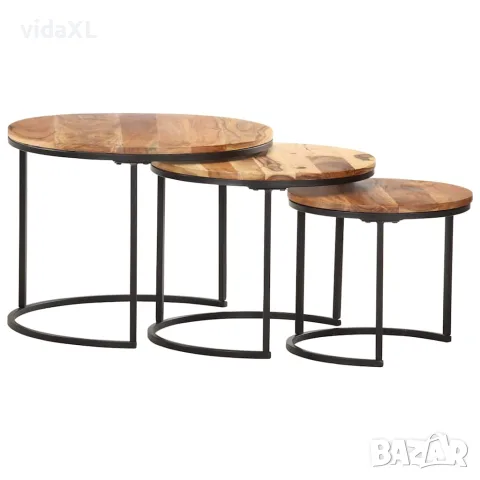 vidaXL Стифиращи маси, 3 бр, акация масив, снимка 5 - Маси - 56146539