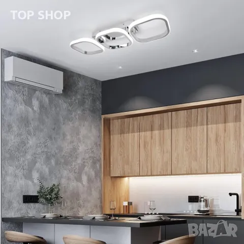 Модерна LED таванна лампа EIDISUNY, 3 квадрата LED, 33W студена бяла светлина (сребриста), снимка 4 - Лед осветление - 49509154