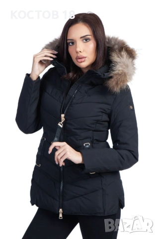 Дамско зимно шушляково яке – 4252 качулка с естествен пух цвят, снимка 8 - Якета - 52500675