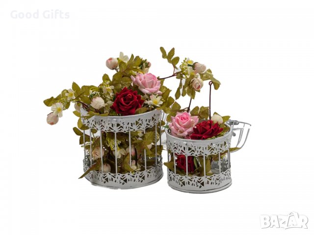 2 броя Метален кафез за декорация CAGE Flowers Бял, снимка 2 - Романтични подаръци - 39881634