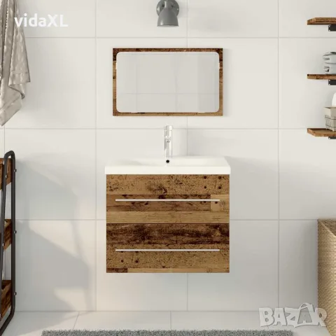vidaXL Шкаф за мивка в баня 2 бр. Старо дърво 60 x 38,5 x 48 cm, снимка 4 - Смесители - 56147000