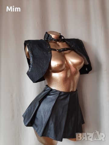2XL/4XL К-т Черна кожена къса пола на плисета и елек за едра дама , снимка 8 - Поли - 40136893