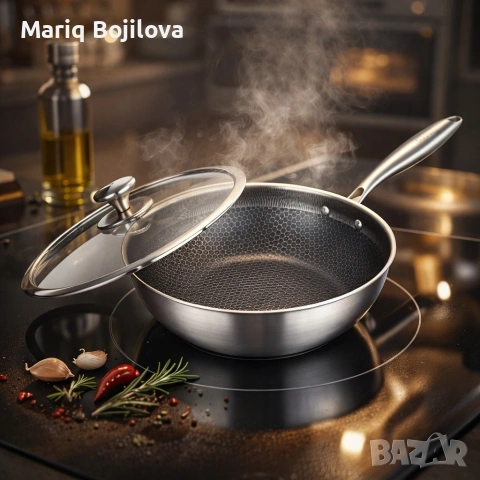 Уок тиган с капак Goldmann Fusionhex Pro GM 1128-28WK, 28x8.5 , снимка 2 - Съдове за готвене - 53556029