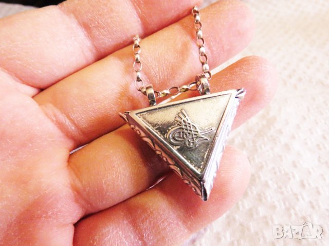 сребърен синджир с османска отваряща се  муска с  тугра  -османска монограма, накит, амулет сребро, снимка 2 - Бижутерийни комплекти - 35865328