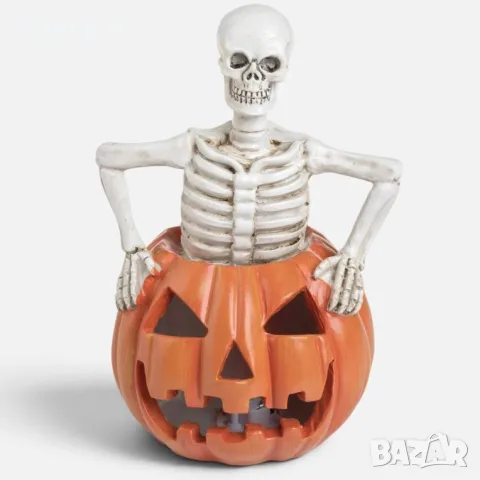 Halloween декоративен скелет в тиква с LED светлина, снимка 2 - Декорация за дома - 56096594