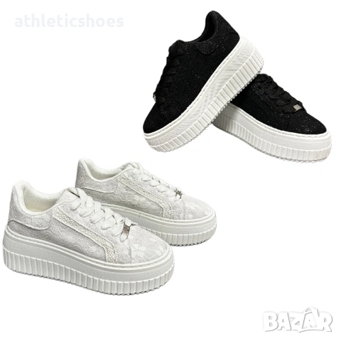 Дамски маратонки на платформа от текстилна дантела